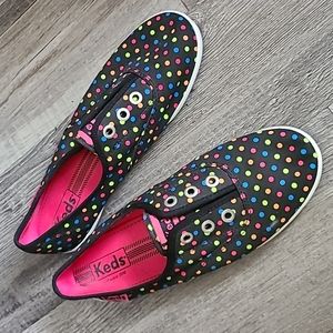 Rainbow Polka-dot Slip-On Keds